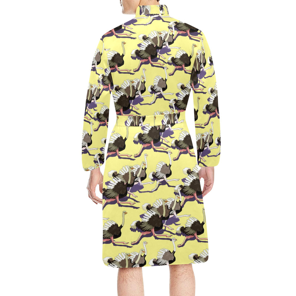 Ostrich Pattern Print Design 04 Men's Long Sleeve Belted Night Robe