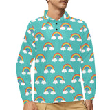 Rainbow pattern green background Men's Long Sleeve Polo Shirt