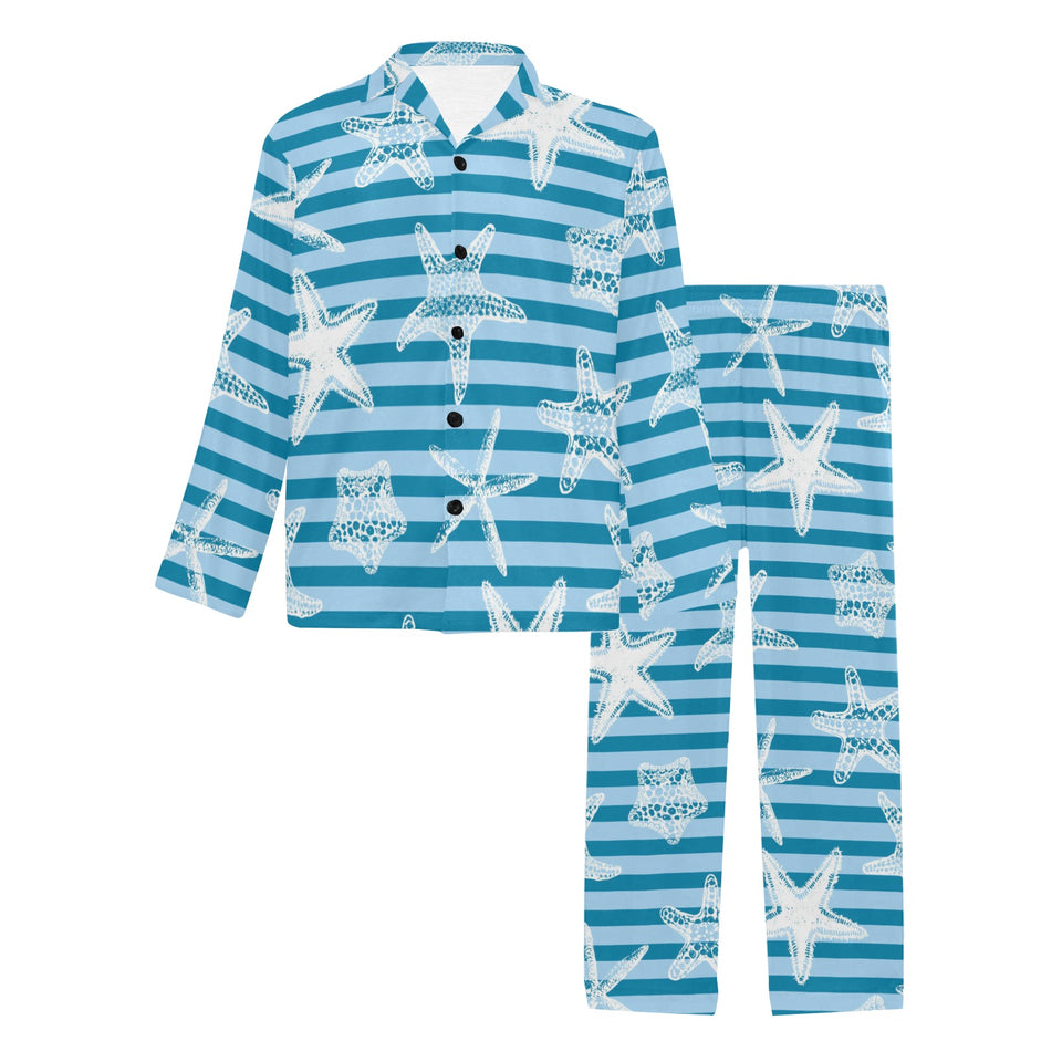 Starfish blue blackground Men's Long Pajama Set