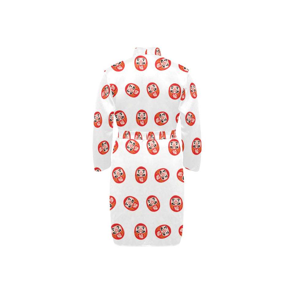 Daruma japanese wooden doll pattern Men's Long Sleeve Belted Night Robe