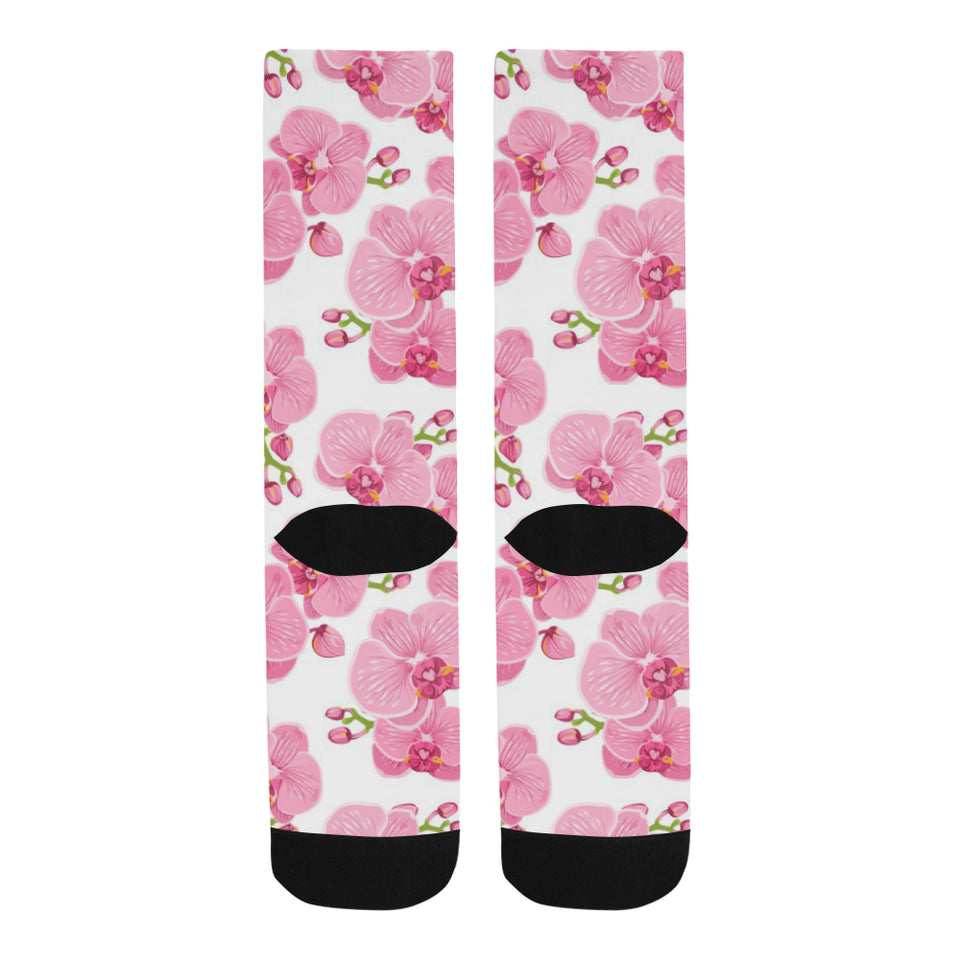 pink purple orchid pattern background Crew Socks