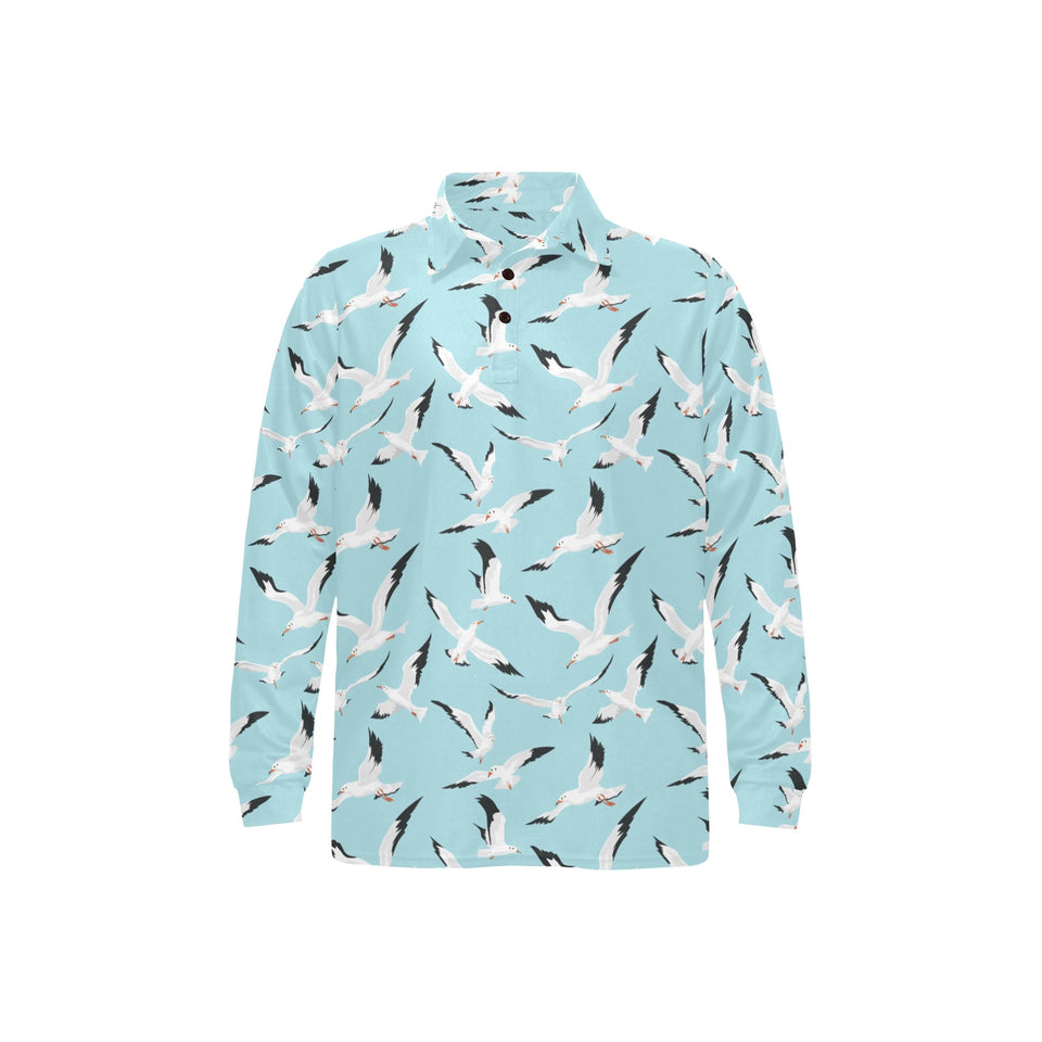 Seagull Pattern Print Design 01 Men's Long Sleeve Polo Shirt