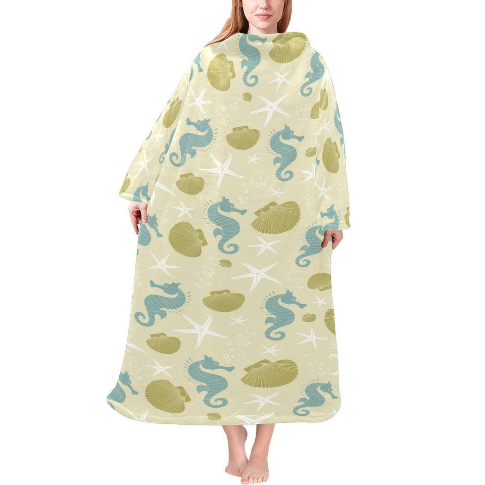 Seahorse shell starfish pattern background Blanket Robe with Sleeves