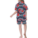 Koi Fish Carp Fishs hand drawn japanese art Kids' Boys' Girls' V-Neck Short Pajama Set