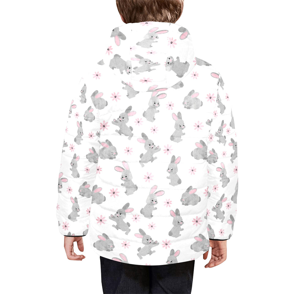 Watercolor cute rabbit pattern Kids' Boys' Girls' Padded Hooded Jacket