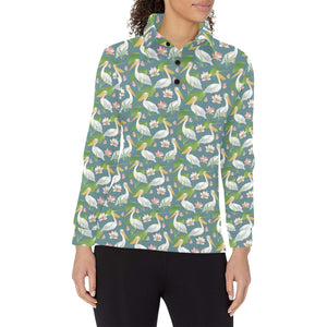 Pelican Pattern Print Design 04 Women's Long Sleeve Polo Shirt