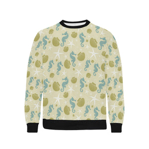 Seahorse shell starfish pattern background Men's Crew Neck Sweatshirt
