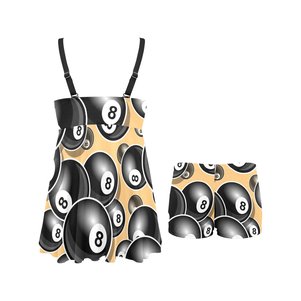 Billiard Ball Pattern Print Design 04 Chest Sexy Pleated Two Piece Swim Dress