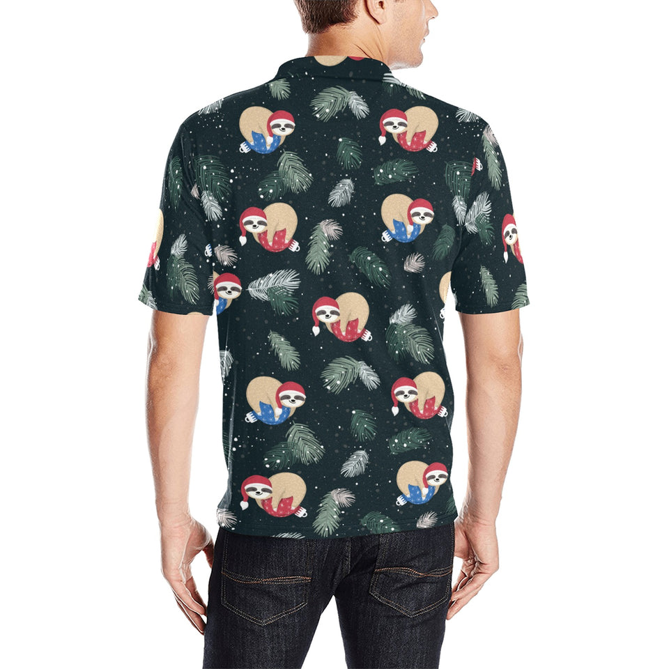 Cute sloths sleeping christmas ball santa hat patt Men's All Over Print Polo Shirt