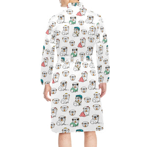 English Bulldog Pattern Print Design 03 Men's Long Sleeve Belted Night Robe