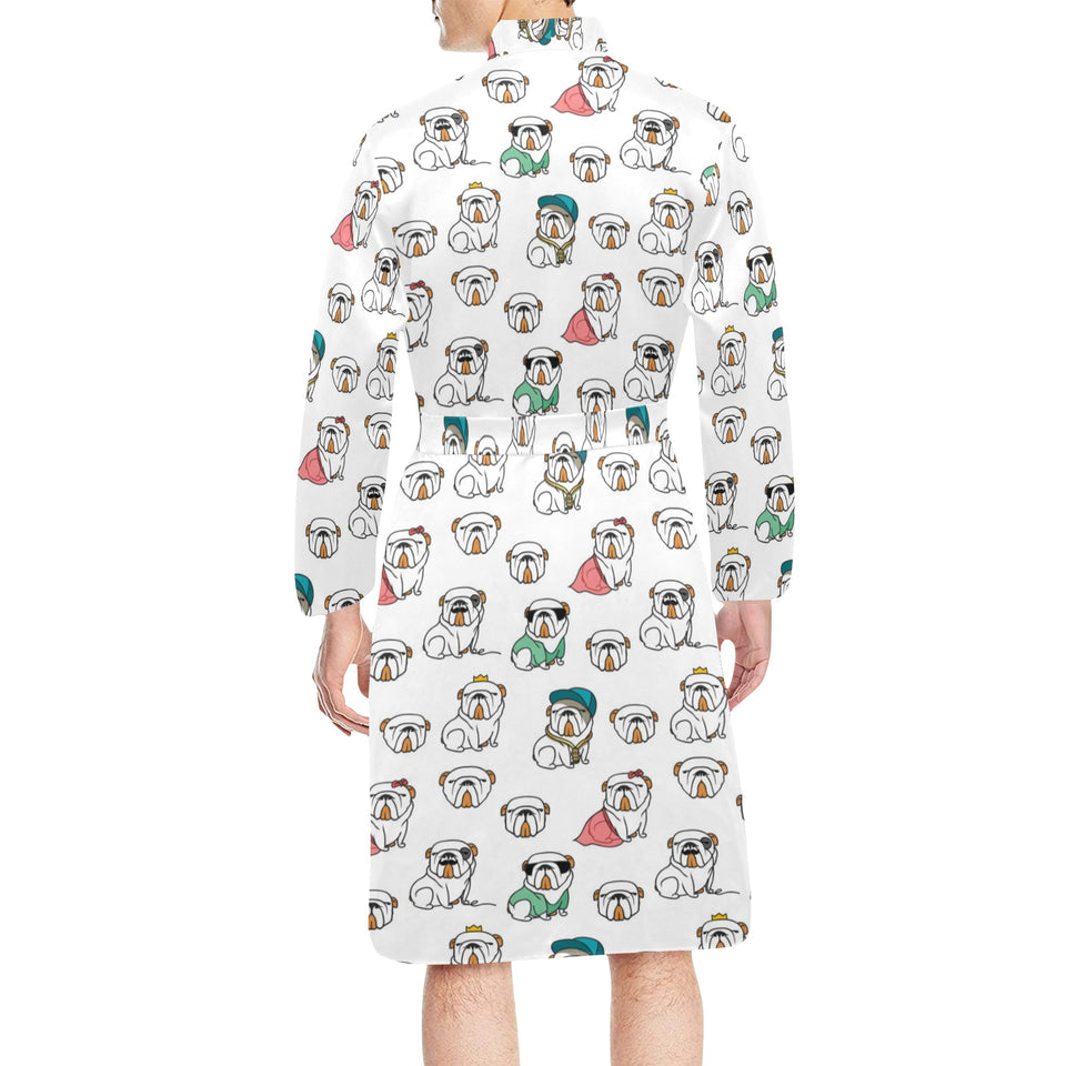 English Bulldog Pattern Print Design 03 Men's Long Sleeve Belted Night Robe