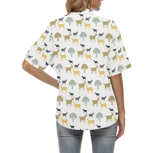 Silhouettes of goat and tree pattern Women's All Over Print Hawaiian Shirt