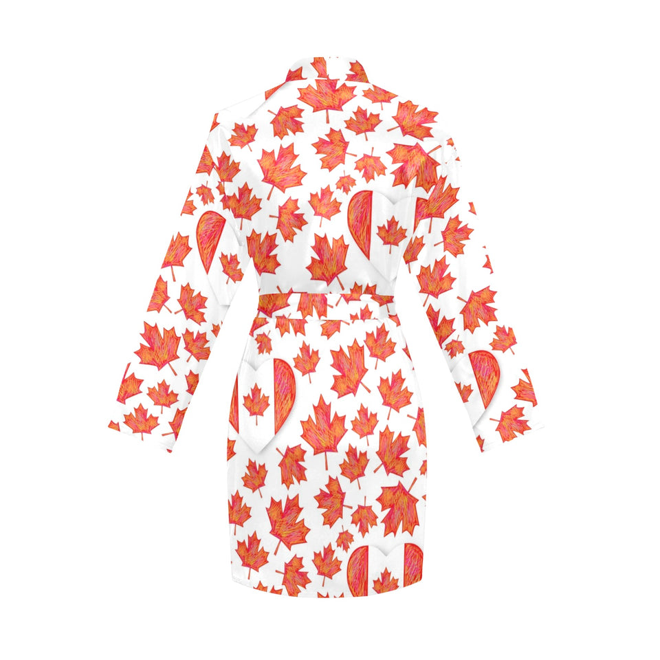 Canada Pattern Print Design 02 Women's Long Sleeve Belted Night Robe