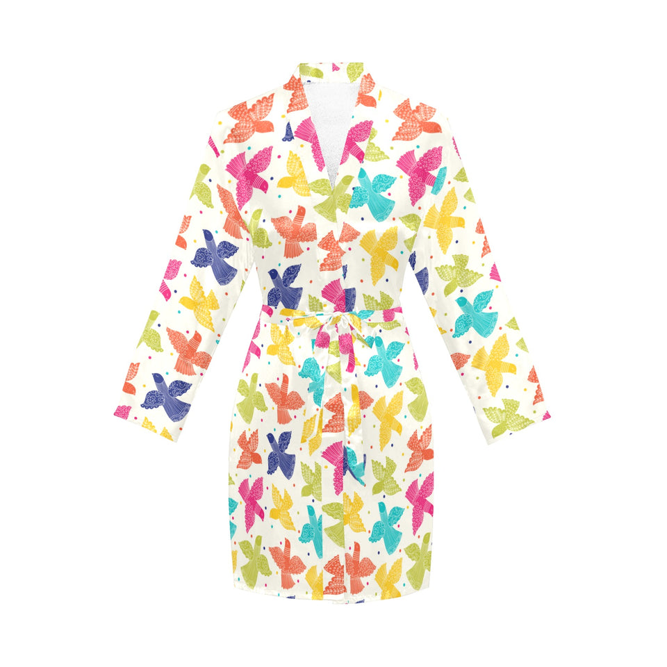 Pigeon Pattern Print Design 01 Women's Long Sleeve Belted Night Robe