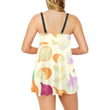 Onion garlic white red pattern Chest Sexy Pleated Two Piece Swim Dress
