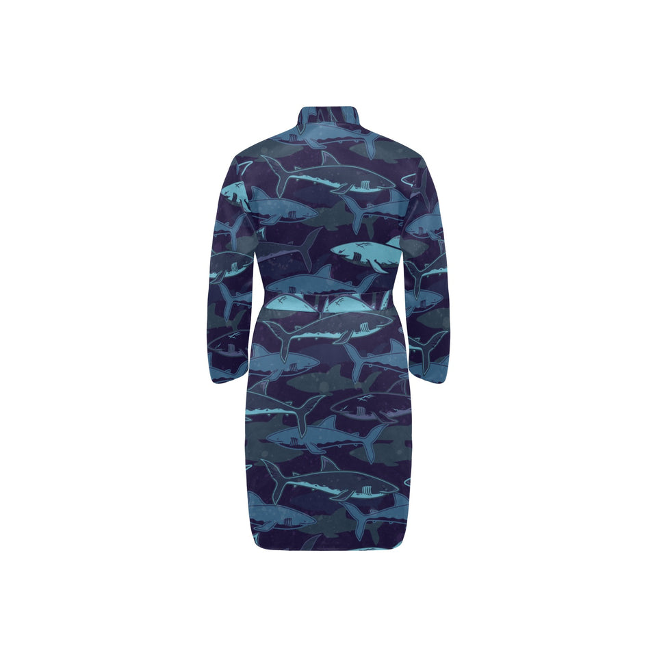 Shark pattern Men's Long Sleeve Belted Night Robe