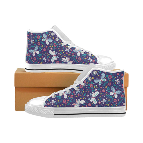 Colorful butterfly flower pattern.eps Men's High Top Canvas Shoes White