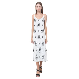 Cute french bulldog paw pattern V-Neck Open Fork Long Dress