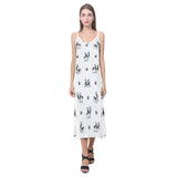 Cute french bulldog paw pattern V-Neck Open Fork Long Dress