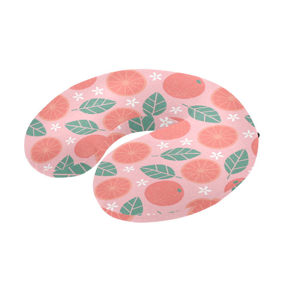 Grapefruit leaves flower pink background U-Shaped Travel Neck Pillow