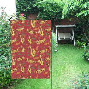 Saxophone cornet pattern red background House Flag Garden Flag