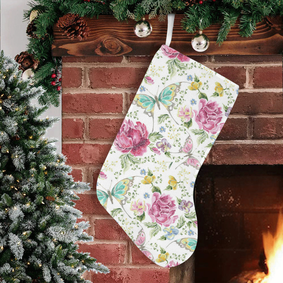 Hand drawn butterfly rose Christmas Stocking