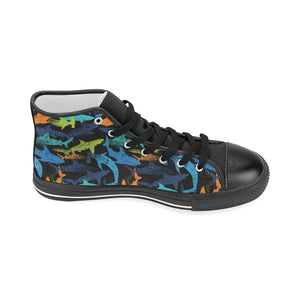 Colorful shark Women's High Top Canvas Shoes Black