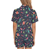 colorful space pattern planet star Women's V-Neck Short Pajama Set