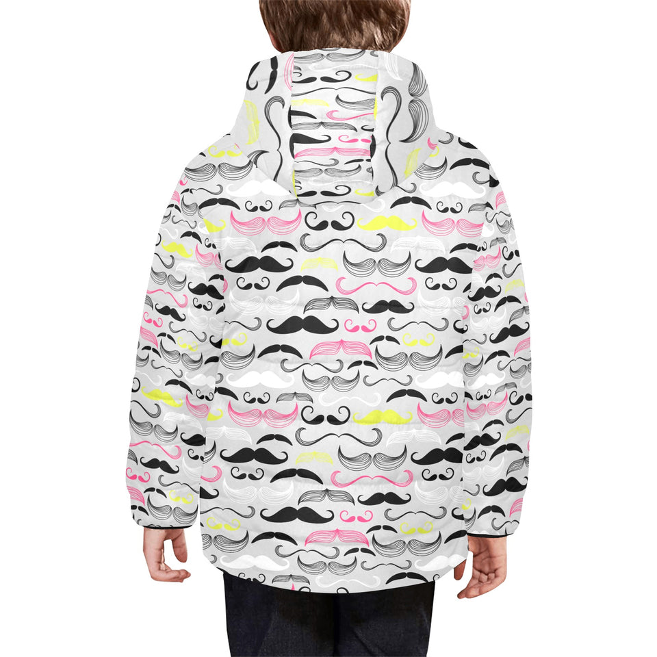 Mustache Beard Pattern Print Design 02 Kids' Boys' Girls' Padded Hooded Jacket