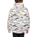 Mustache Beard Pattern Print Design 02 Kids' Boys' Girls' Padded Hooded Jacket