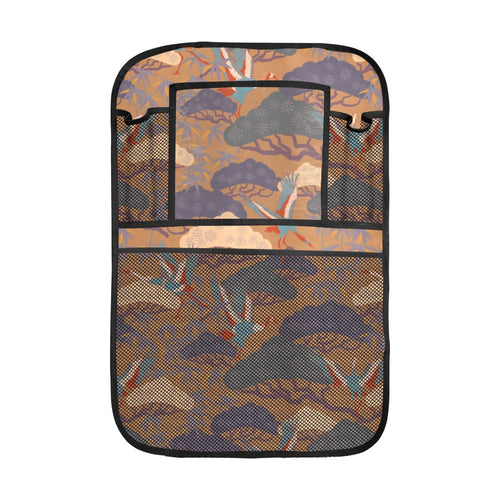 Bonsai bamboo stork japanese pattern brown theme Car Seat Back Organizer