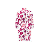 pink sketch tulip pattern Men's Long Sleeve Belted Night Robe