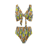papaya design pattern Chest Bowknot High Waisted Bikini Swimsuit