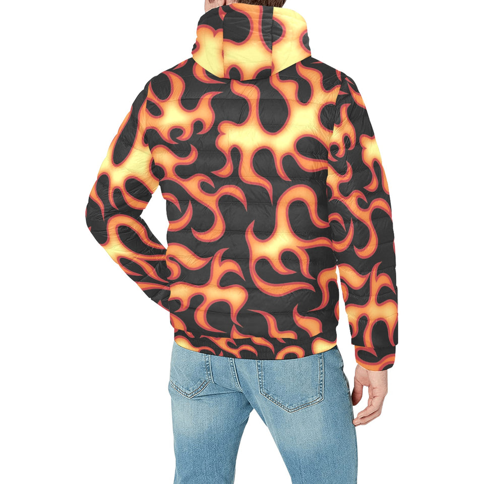 Fire flame dark pattern Men's Padded Hooded Jacket