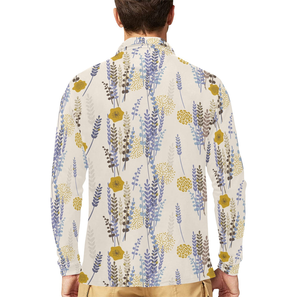 Lavender modern pattern blackground Men's Long Sleeve Polo Shirt