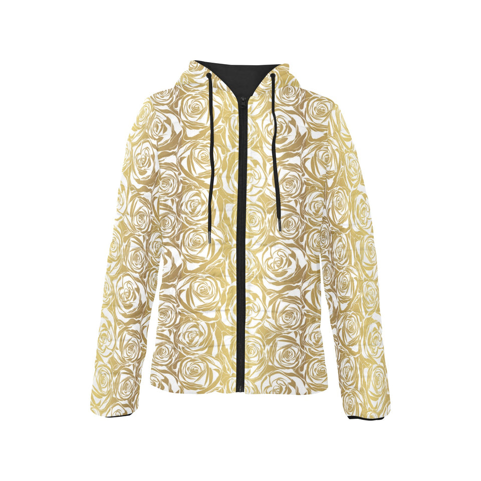 Rose Pattern Print Design 05 Women's Padded Hooded Jacket
