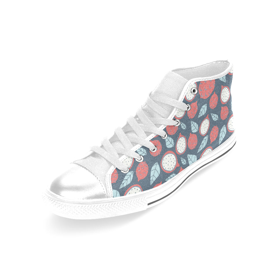 dragon fruits dark blue background Women's High Top Canvas Shoes White