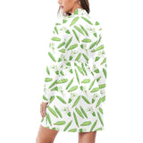 Green Peas Pattern Print Design 04 Women's Long Sleeve Belted Night Robe