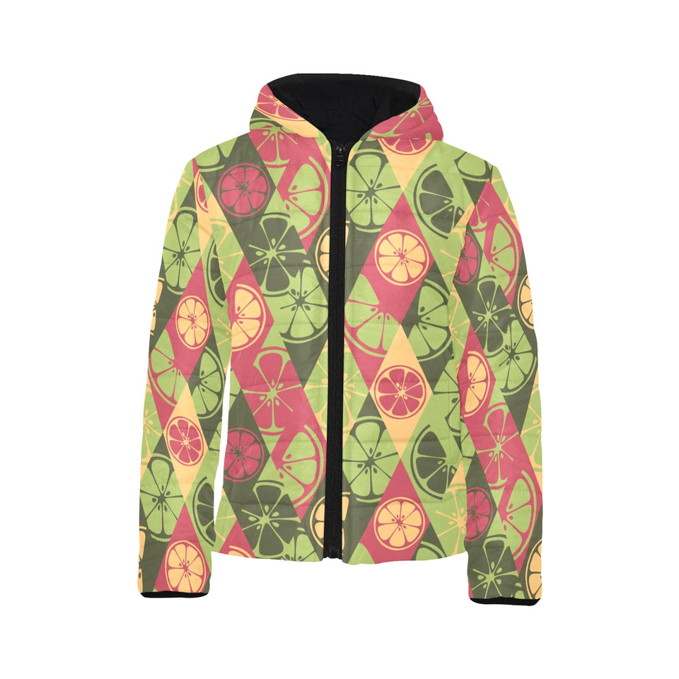 Cool Geometric lime pattern Kids' Boys' Girls' Padded Hooded Jacket
