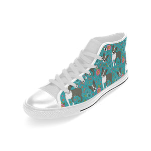 Boston terrier beautiful flower pattern Men's High Top Canvas Shoes White