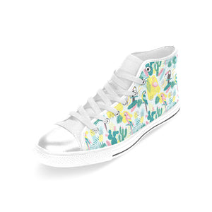 Cute parrot toucan flamingo cactus exotic leaves p Women's High Top Canvas Shoes White