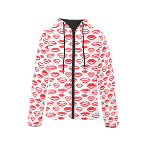 Lips Pattern Print Design 05 Women's Padded Hooded Jacket