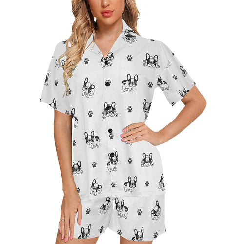 Cute french bulldog paw pattern Women's V-Neck Short Pajama Set