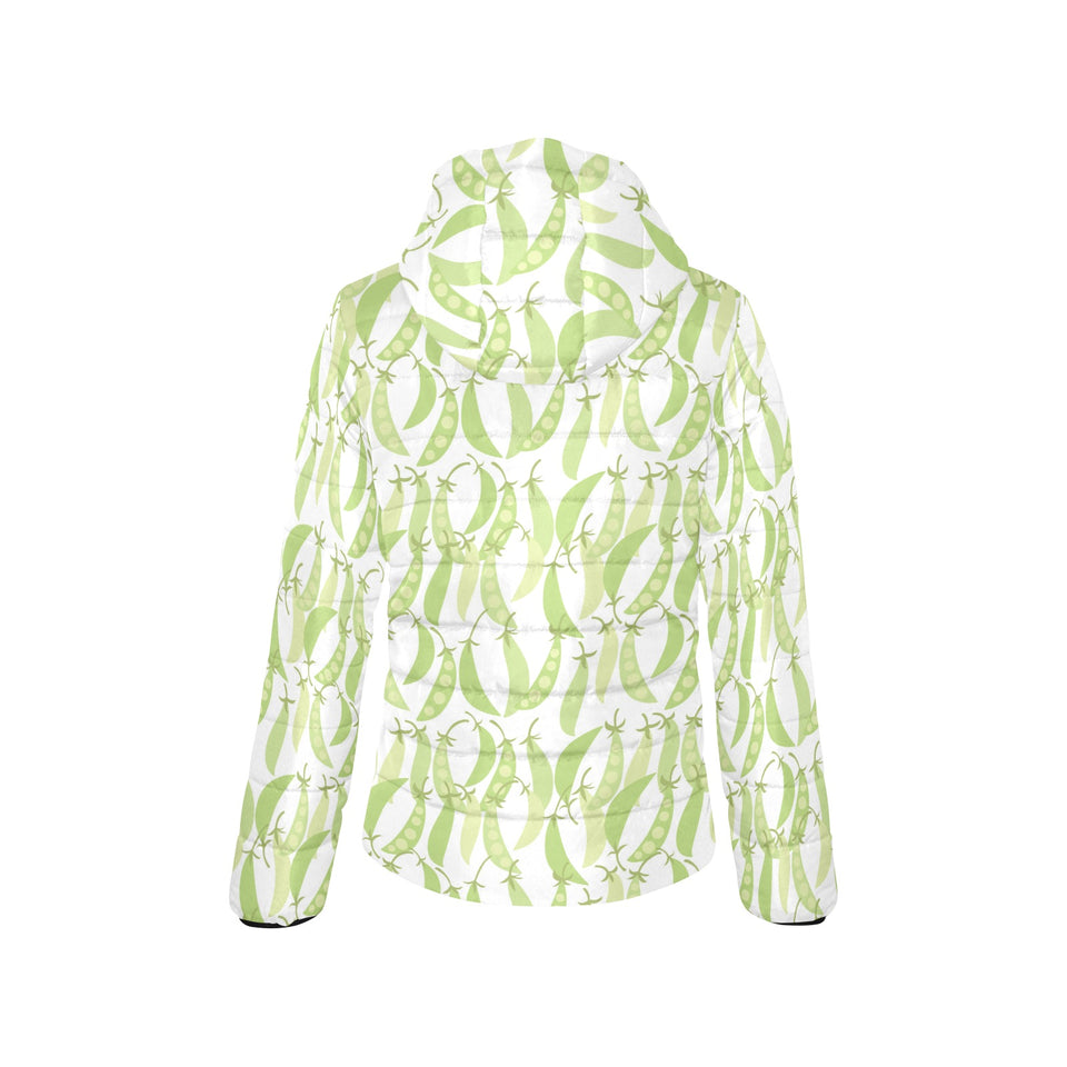 Green Peas Pattern Print Design 03 Women's Padded Hooded Jacket