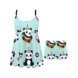 Cute baby panda pattern Chest Sexy Pleated Two Piece Swim Dress