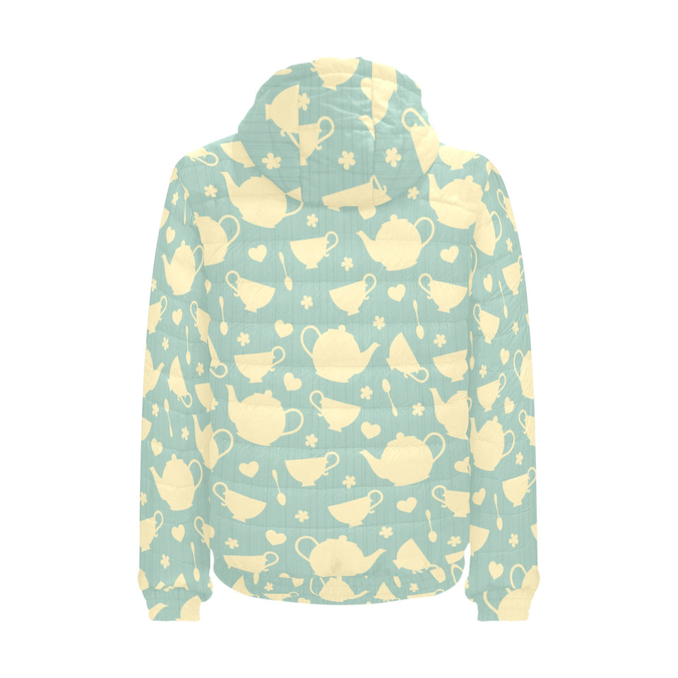 Tea pots Pattern Print Design 02 Men's Padded Hooded Jacket