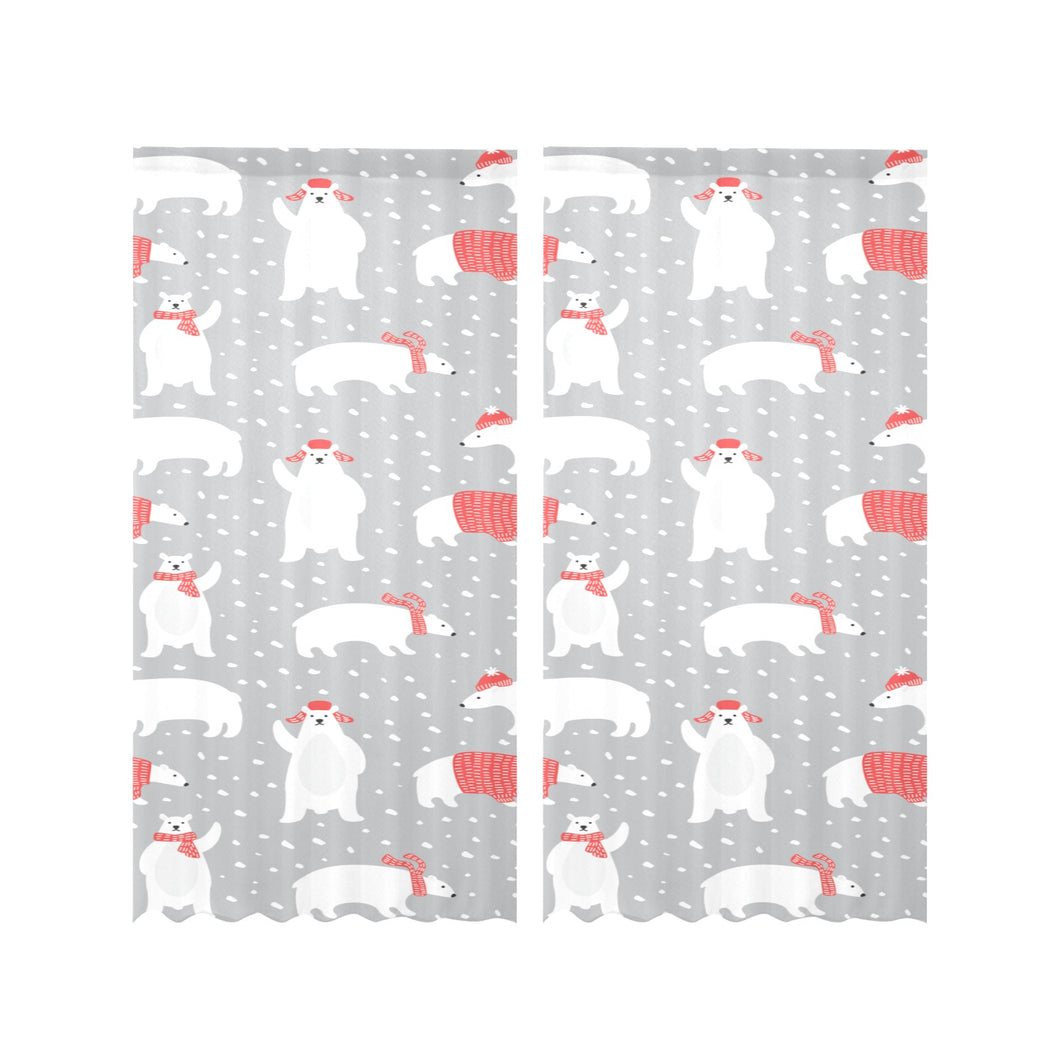 Cute polar bear christmas snow pattern Gauze Curtain