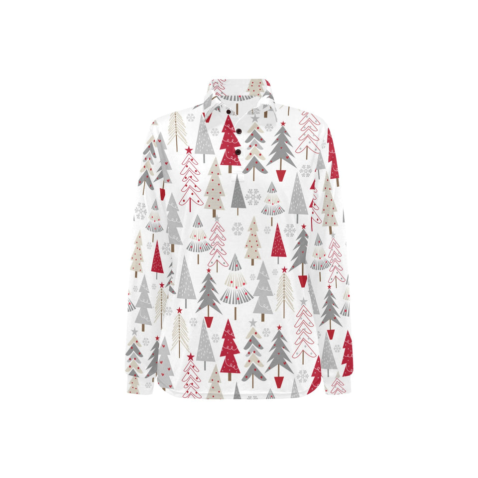 Cute Christmas tree pattern Women's Long Sleeve Polo Shirt