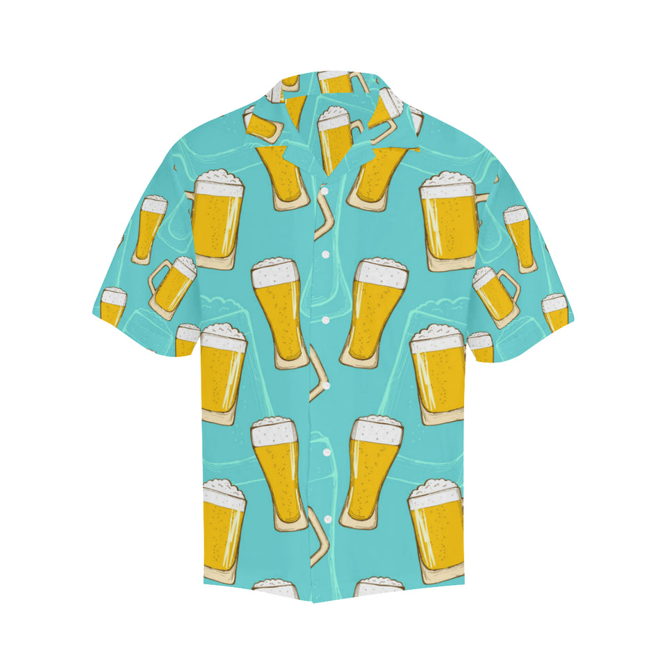 Beer pattern green background Men's All Over Print Hawaiian Shirt