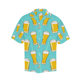 Beer pattern green background Men's All Over Print Hawaiian Shirt